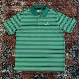 Nike Golf Tour Performance Dri Fit Polo Green Striped Sport Kierland Logo Mens L